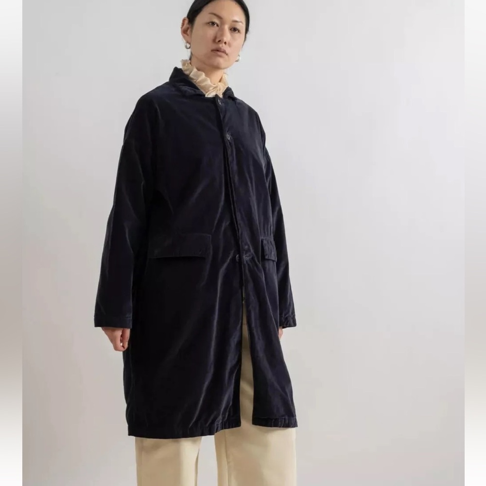CP Shades Navy Long Button-Up Coat
